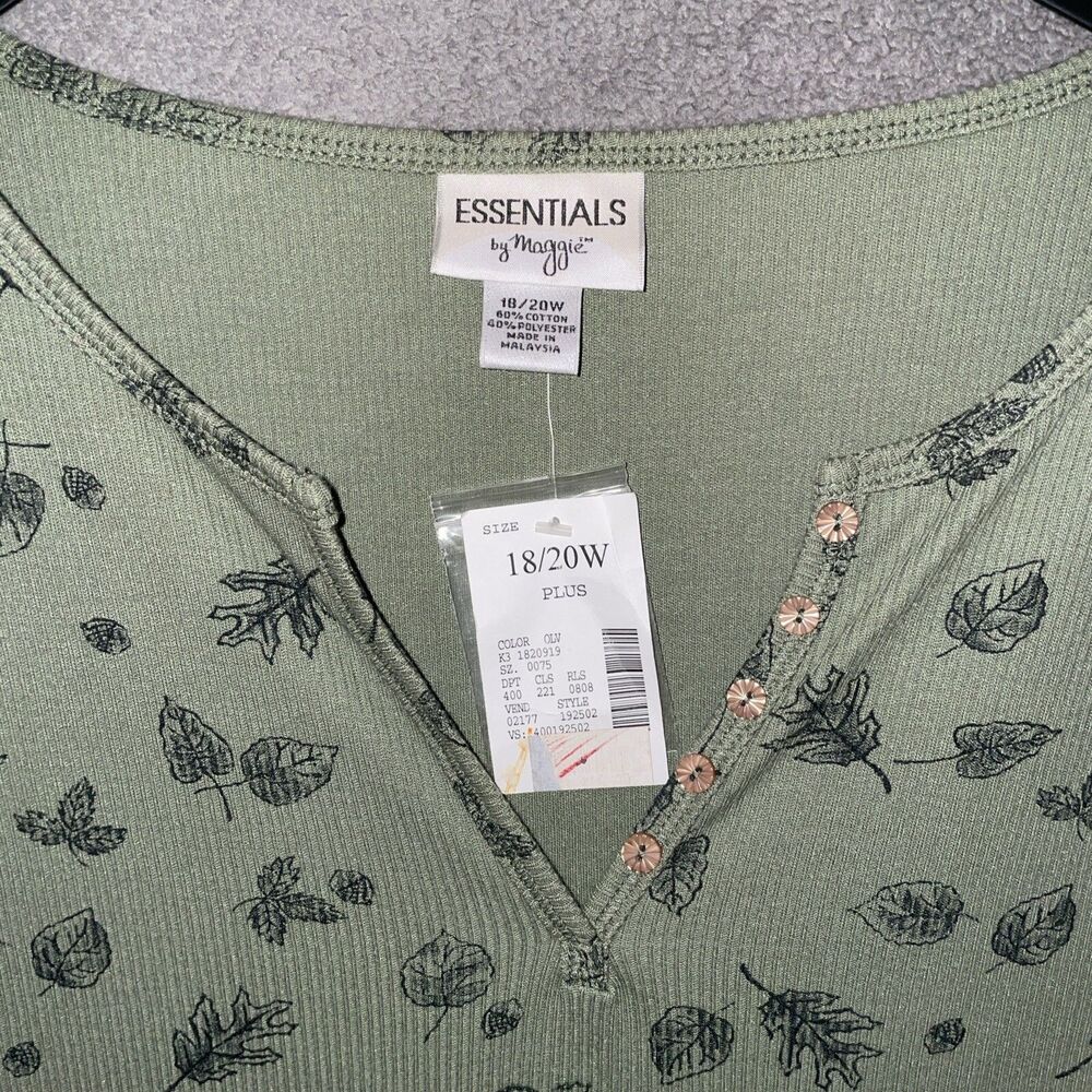 Essentials by Maggie Plus Size 18/20W Green Leaf Henley Ribbed Knit Top NWT - Picture 6 of 9